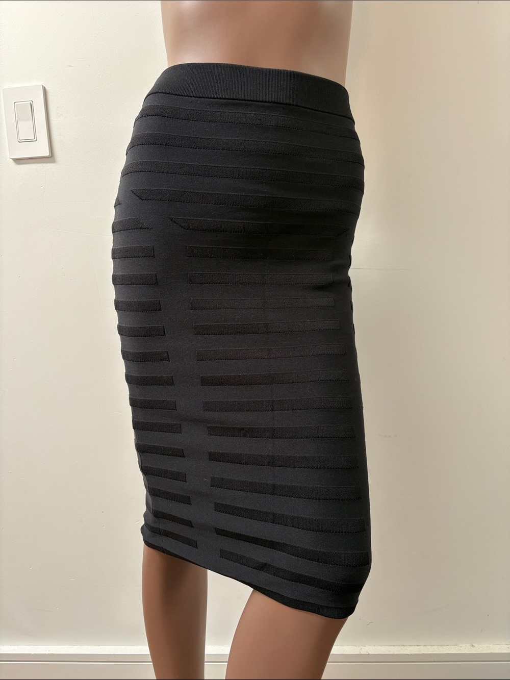 John + Jenn Anthropologie Pencil Midi Skirt textured striped black Small S